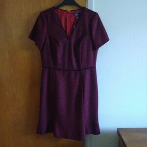 Red herringbone pattern Tweed Wool Dress With Blue Velvet Trim Boden "Albany"